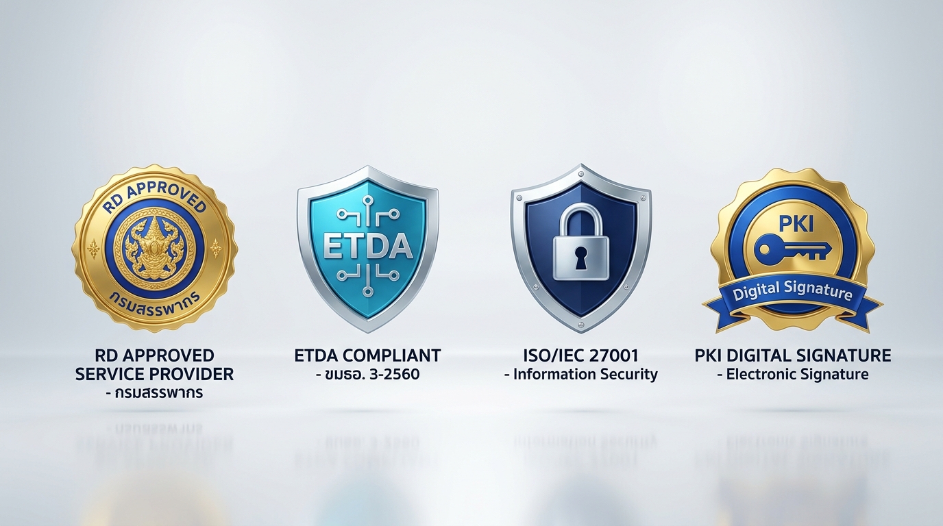 Certified by The Revenue Department, ETDA, ISO/IEC 27001, and PKI Digital Signature